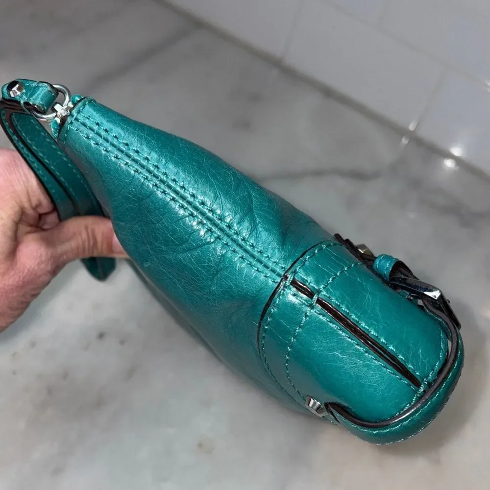 Michael Kors Purse Bag Fallon Large Leather Zip Clutch Wristlet Teal Aqua HTF
